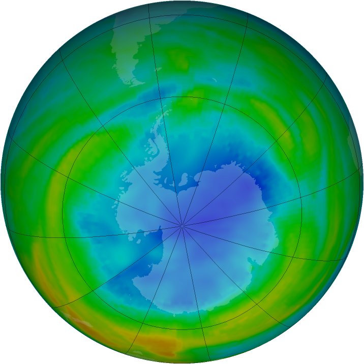 Antarctic ozone map for 14 August 1990